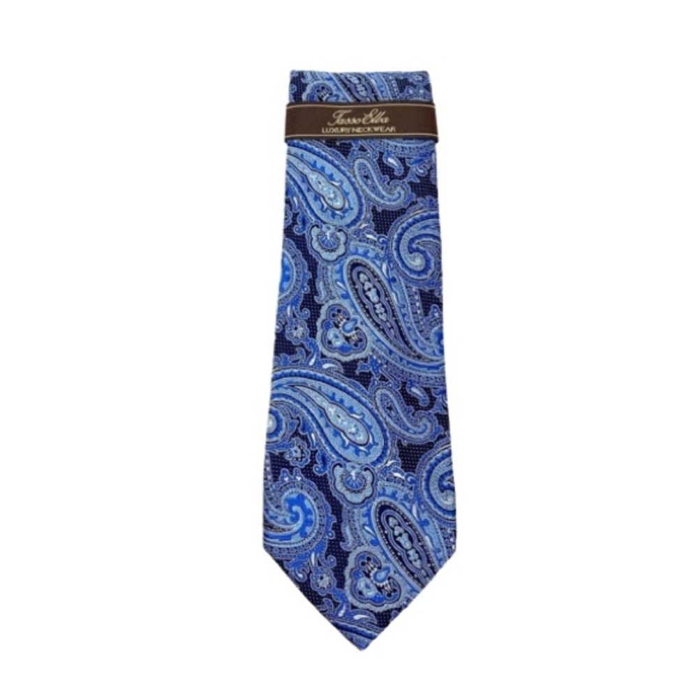 Tasso Elba Navy Blue Parma Paisley Print Silk Necktie New Nwt Men's Size OS